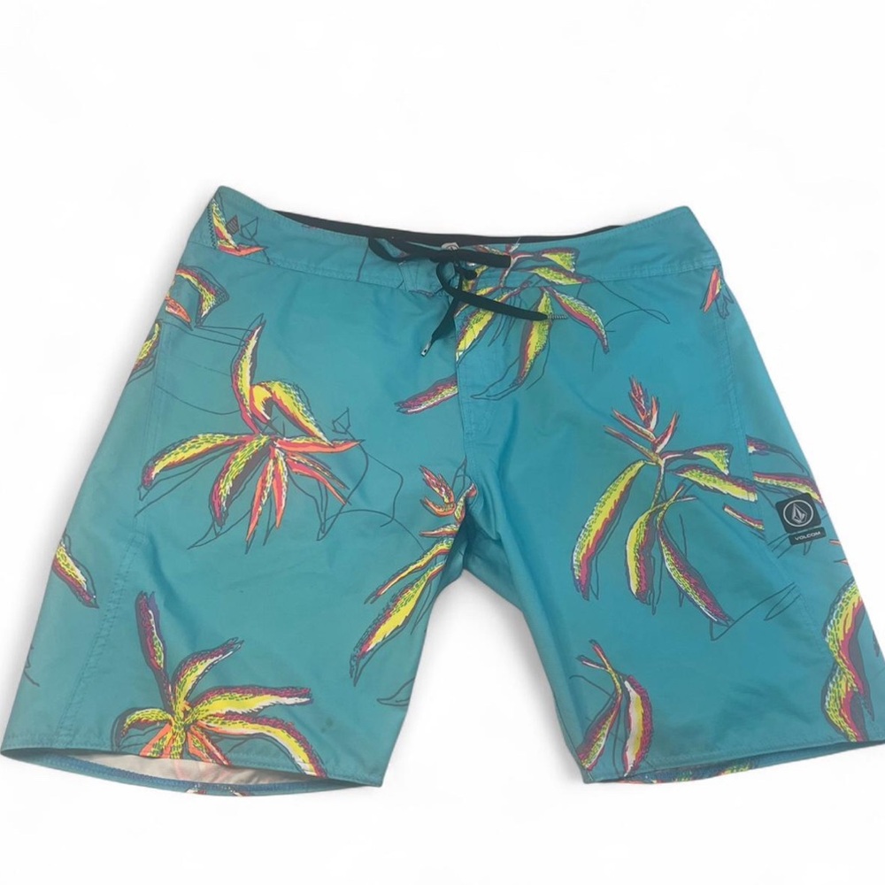 Volcom Men's Floral Board Shorts - Teal and Yellow